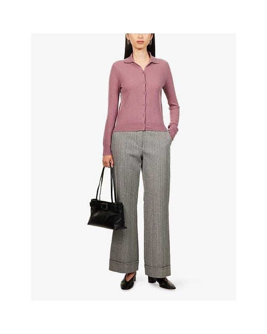 Vince Pink Pointelle Fine-Knit Wool Cardigan