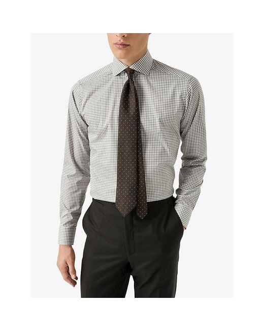 Eton of Sweden Gray Check-Print Slim-Fit Cotton-Twill Shirt for men