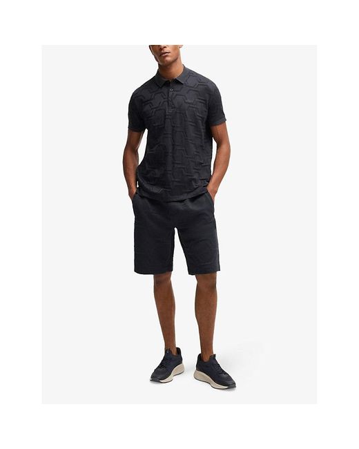 Boss Black Geometric-Jacquard Relaxed-Fit Cotton Polo Shirt for men