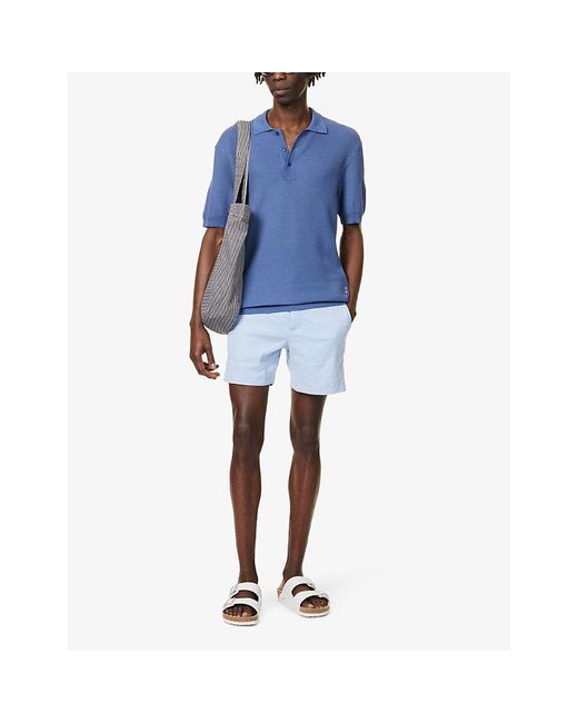 Orlebar Brown Blue Buckled-waist Straight-leg Linen-blend Shorts for men