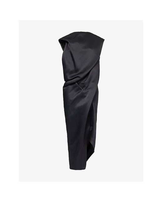 Issey Miyake Black Enveloping Sleeveless Woven Midi Dress