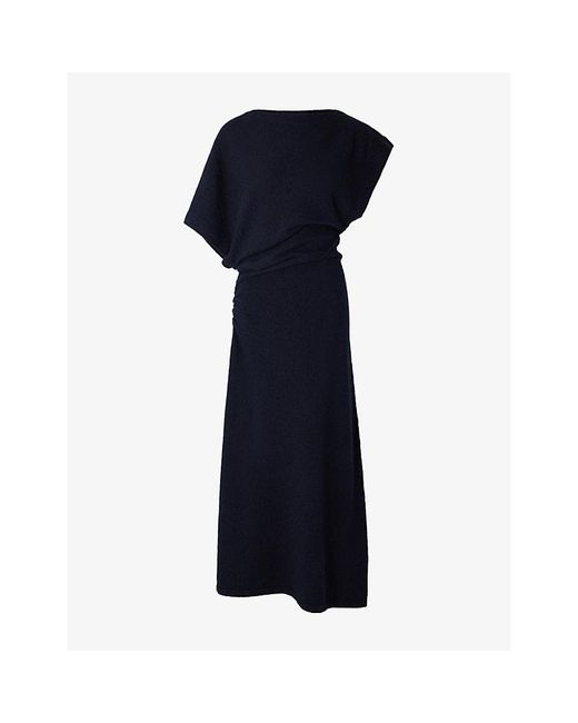Soeur Blue Divine Asymmetric-Sleeve Cotton-Blend Knitted Maxi Dress