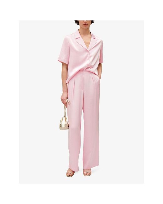 Claudie Pierlot Pink Pleated Wide-leg Mid-rise Woven Trousers