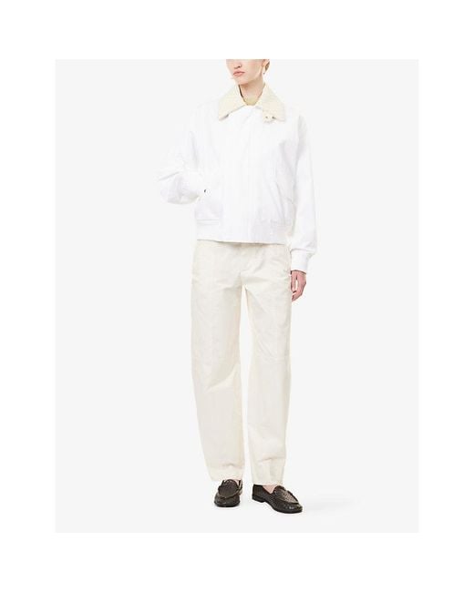 Bottega Veneta White Intrecciato-Collared Cotton Bomber Jacket