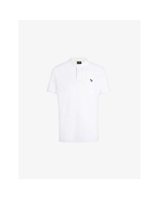 Paul Smith White Zebra-Embroidered Cotton-Piqué Polo Shirt for men