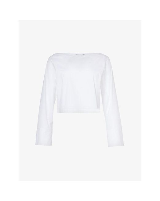 Theory White Curved-hem Cotton-blend Top