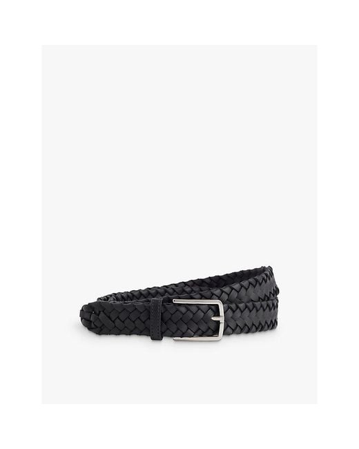 Bottega Veneta Black Braided Brand-Debossed Leather Belt for men