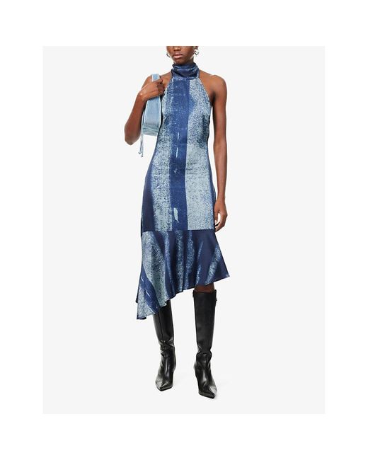 Miaou Blue Karina Abstract-pattern Stretch-satin Mini Dress