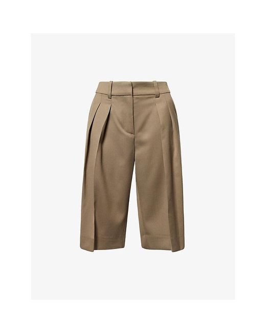 Frankie Shop Natural Bilbao Pleated Wool Bermuda Shorts