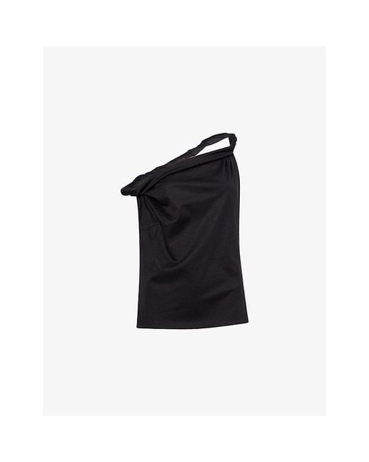 RÓHE Frames Blue Sculptural Twisted-Strap Cotton-Blend Top