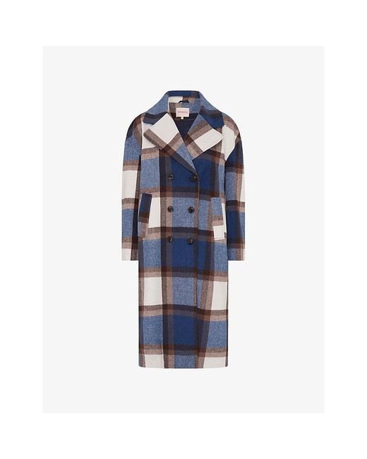OMNES Blue Tina Checked Woven Coat