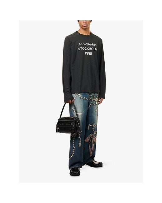 Acne Black Edden 1996 Long-Sleeves Cotton-Blend T-Shirt for men