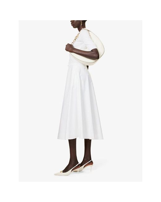 Valentino Garavani White Flared-hem Mid-rise Linen Midi Skirt