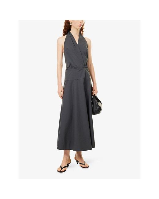 St. Agni Blue Halter-Neck Cotton-Blend Midi Dress