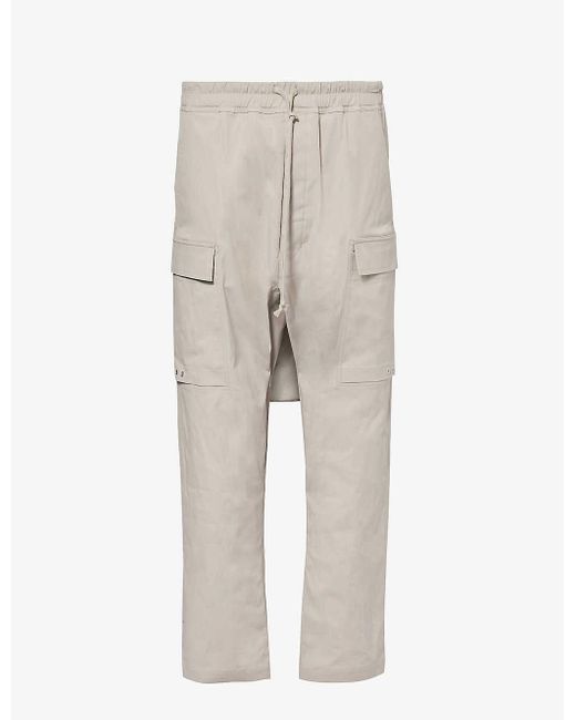 Rick Owens Natural Cargo Dropped-crotch Tapered-leg Stretch-cotton Trousers for men