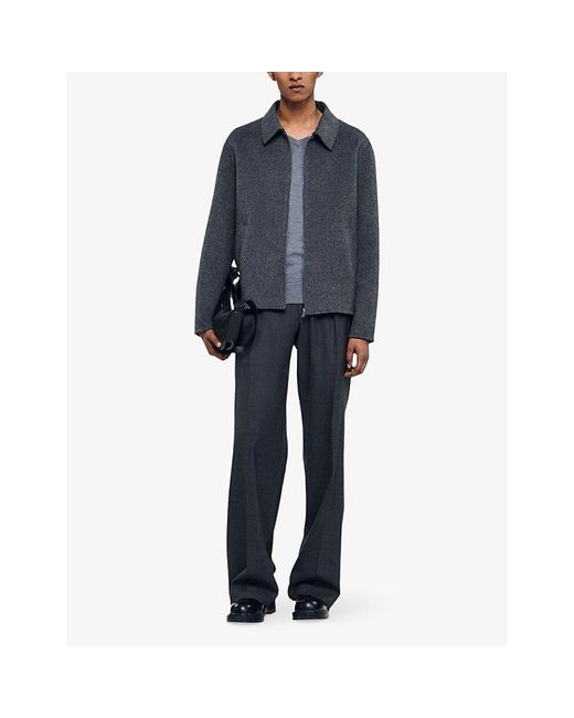 Sandro Black Double-Faced Long-Sleeve Wool-Blend Jacket for men