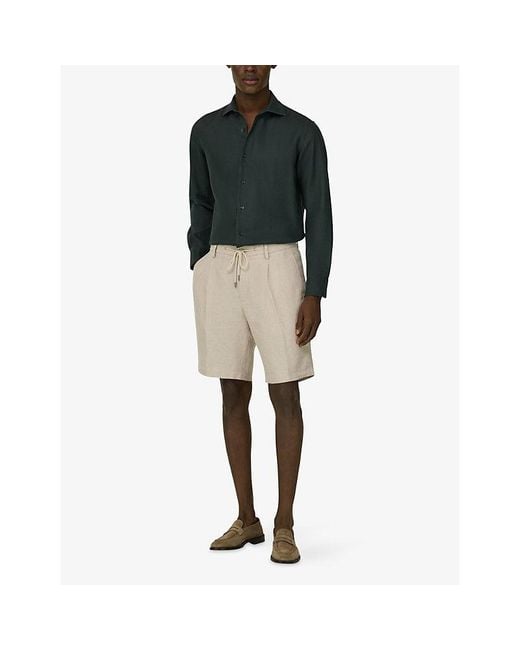 Boggi Natural Drawcord Linen Bermuda Shorts for men