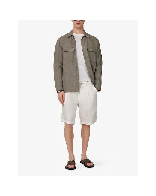 Boggi Gray Flap-Pocket Washed Linen Overshirt for men