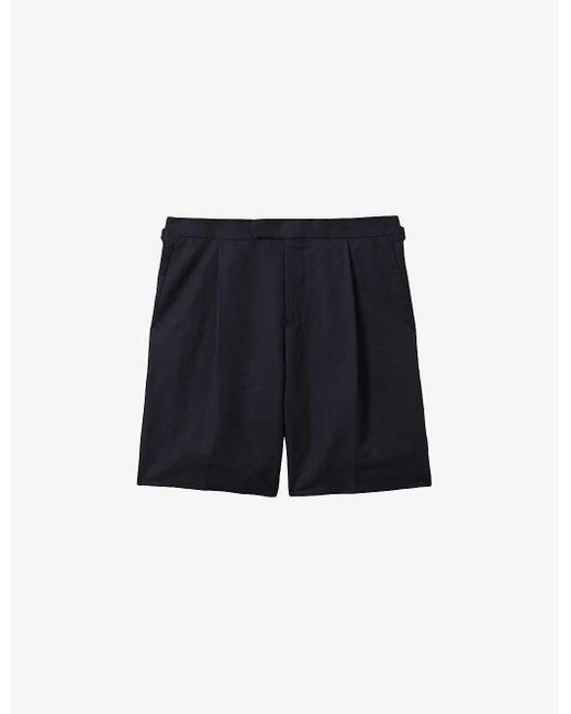 Reiss Blue Vy Con Side-adjuster Regular-fit Cotton And Linen-blend Shorts for men