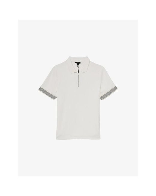 Reiss White Bruno Half-Zip Stretch-Woven Polo Shirt for men