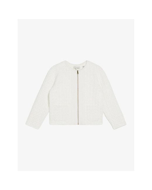 Ted Baker White Ulee Zip-up Jacquard-texture Woven Cardigan