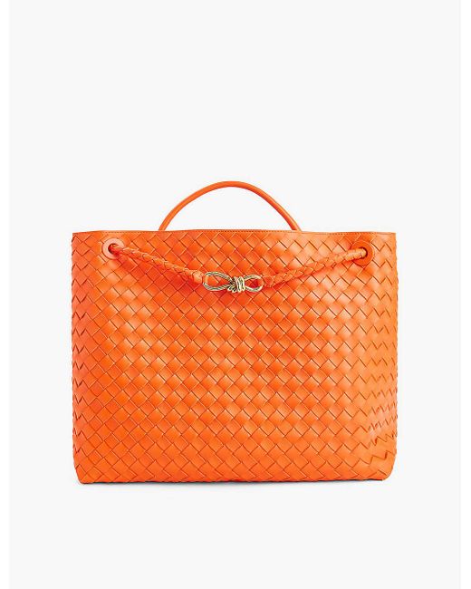 Bottega Veneta Orange Andiamo Woven-texture Leather Top-handle Bag