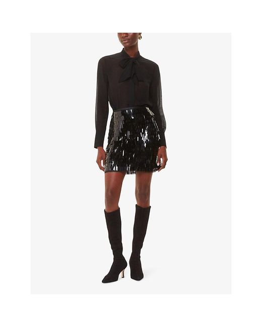 Whistles Black Sword-Sequin Mini Skirt