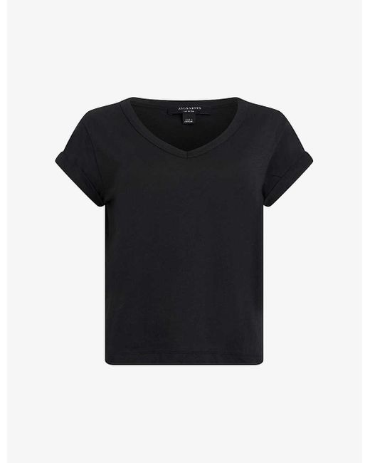 AllSaints Black Anna V-neck Organic-cotton T-shirt