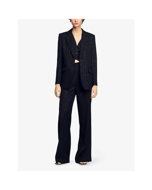 Sandro Black Notched-Lapel Single-Breasted Woven Blazer