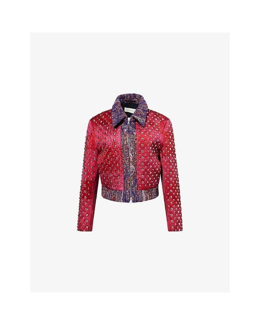 Dries Van Noten Red Vurano Stud-Embellished Cotton-Blend Jacket