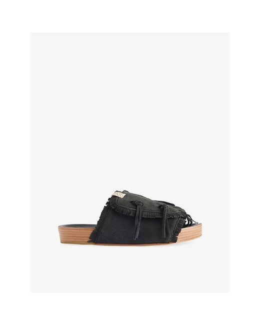 Visvim Black Christo Shaman Folk Leather Flat Sandals for men