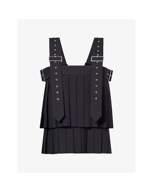 Noir Kei Ninomiya Blue Pleated Open-Side Wool-Blend Top