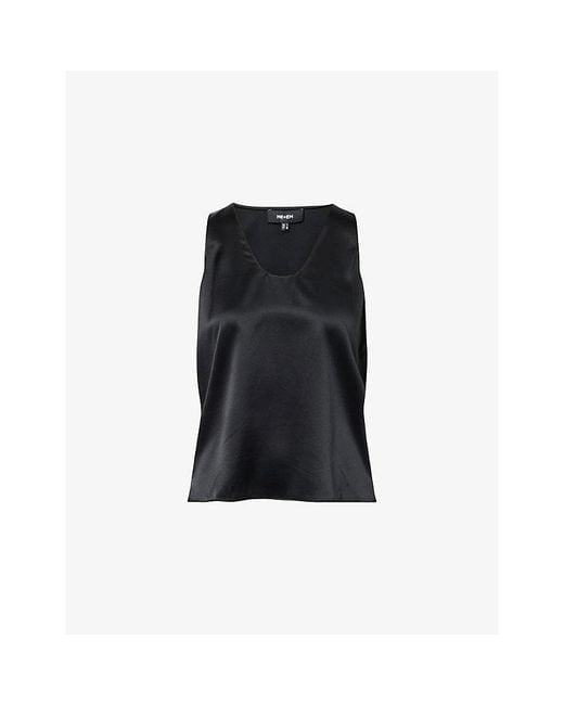 ME+EM Black Scoop-Neck Silk-Satin Tank Top