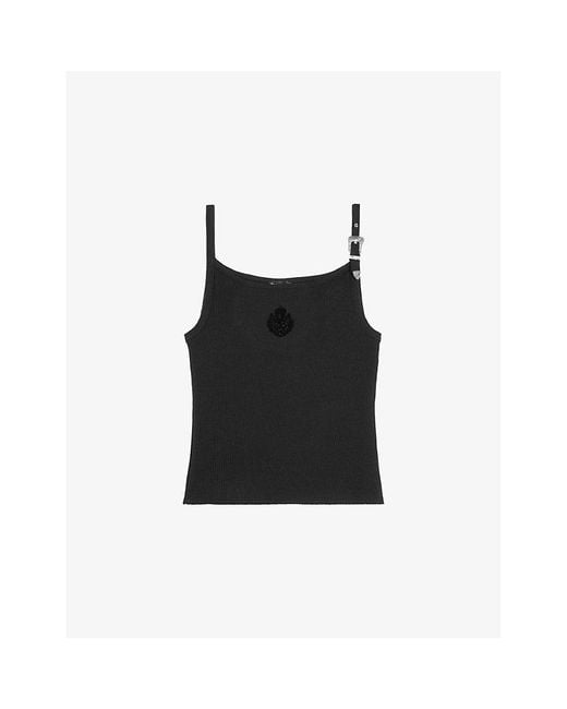 The Kooples Black Buckle-Embellished Slim-Fit Stretch-Jersey Vest