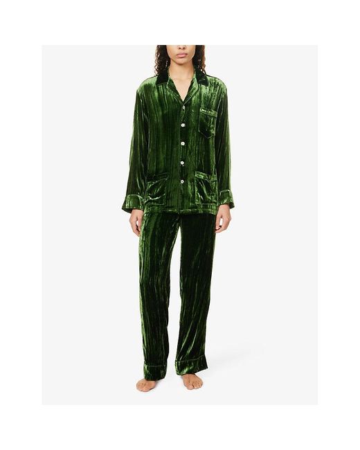 Olivia Von Halle Green Yves Regular-fit Rayon And Silk-blend Pyjama Set X