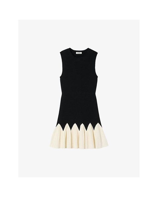 Sandro Black Two-Tone Sleeveless Stretch-Knit Mini Dress