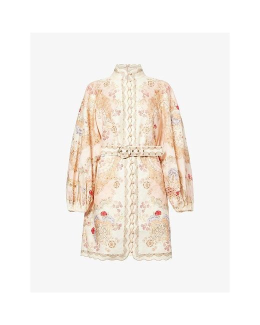 Zimmermann Natural Daylight Belted Linen Mini Dress