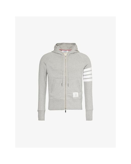 Thom Browne White Four-bar Zipped Cotton-jersey Hoody for men