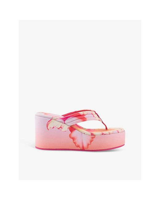 Maje Pink Flower-print Woven Wedge Sandals