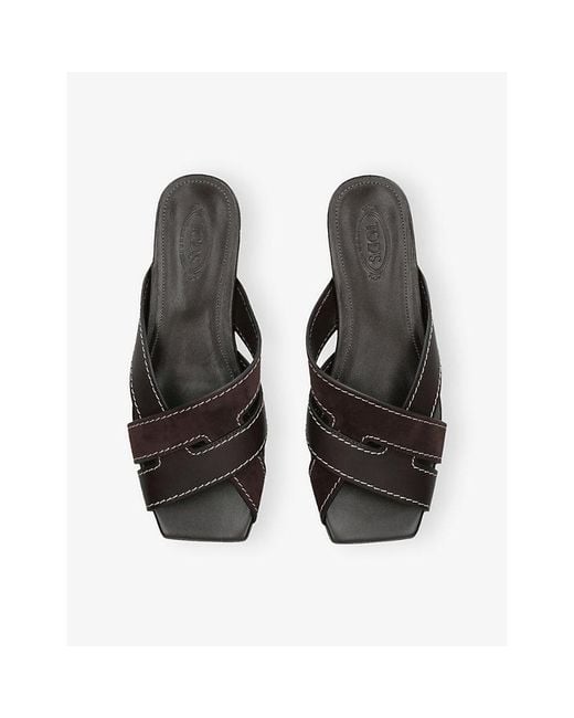 Tod's Black Intrecciato Leather And Suede Sandals