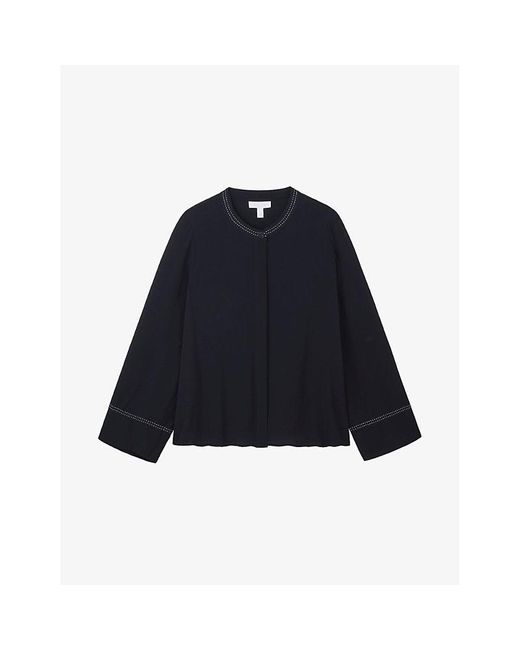 The White Company Blue Round-Neck Contrast-Stitch Woven Shirt