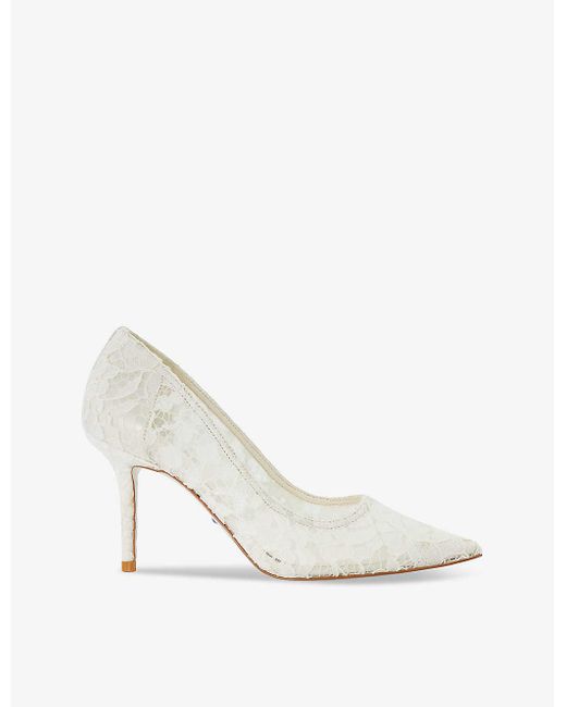 Dune White Memorise Bridal Floral-lace Court Shoes