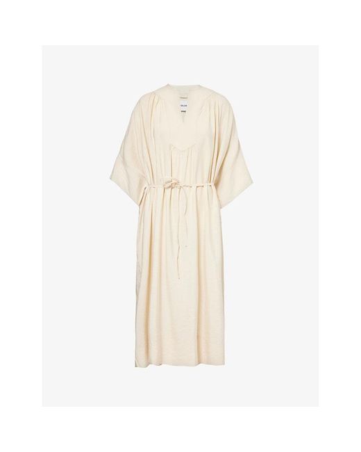 Yves Salomon Natural Pleated Relaxed-fit Silk-blend Midi Dress