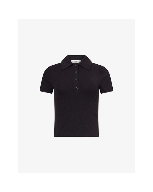 FRAME Black The Mesh Trim Knitted Polo Top