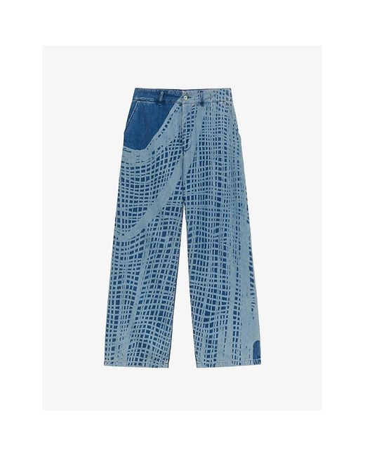 Loewe Blue Fishnet-print Wide-leg Mid-rise Jeans