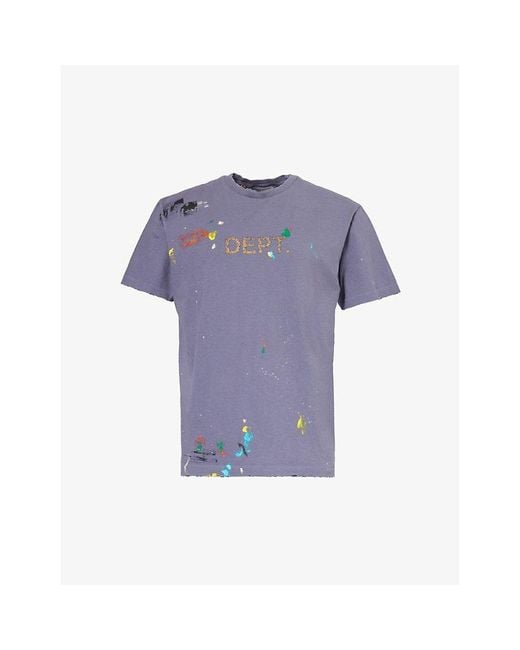 GALLERY DEPT. Blue Paint-splatter Logo-embellished Cotton-jersey T-shirt X for men