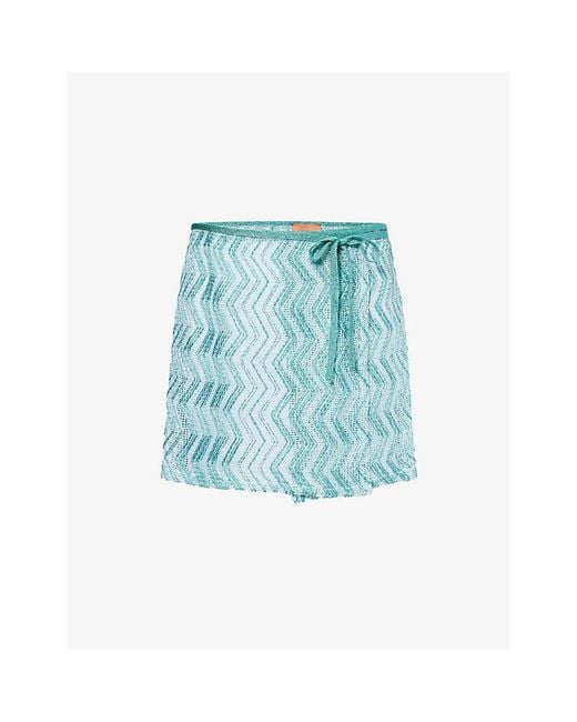 Missoni Blue Wrap-Over Chevron Knitted Mini Skirt