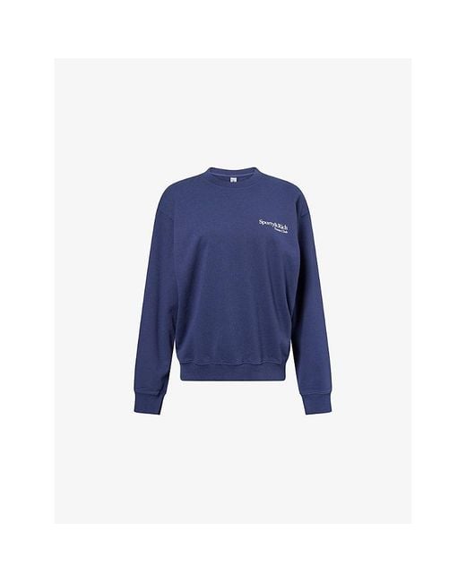 Sporty & Rich Blue Play Tennis Round-Neck Cotton-Jersey Sweatshirt