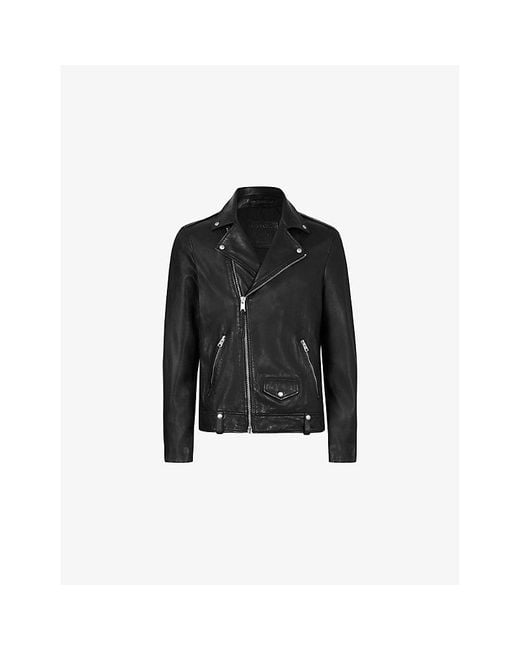 AllSaints Men's Black Milo Slim-Fit Leather Biker Jacket