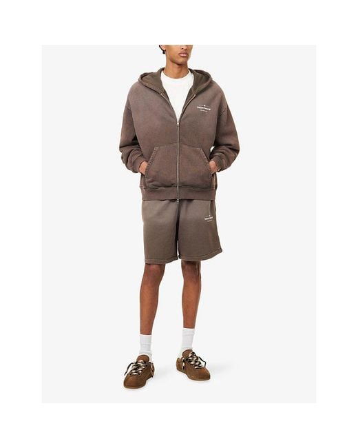The Couture Club Brown Spray-Wash Zip-Up Cotton Hoody for men
